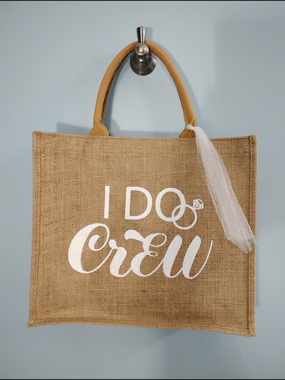 NWOT "I Do Crew" Natural Jute Tote Bag with White Print 😍